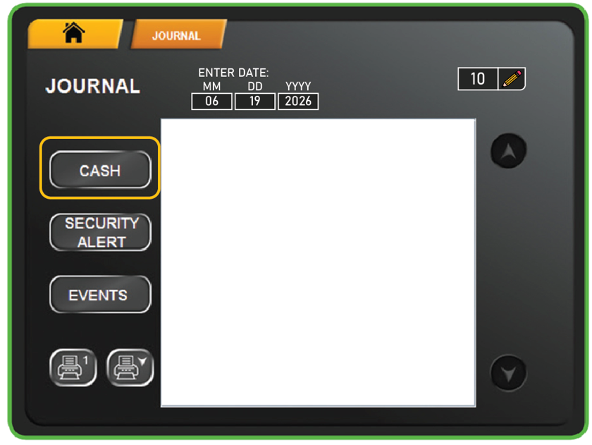 journal cash button
